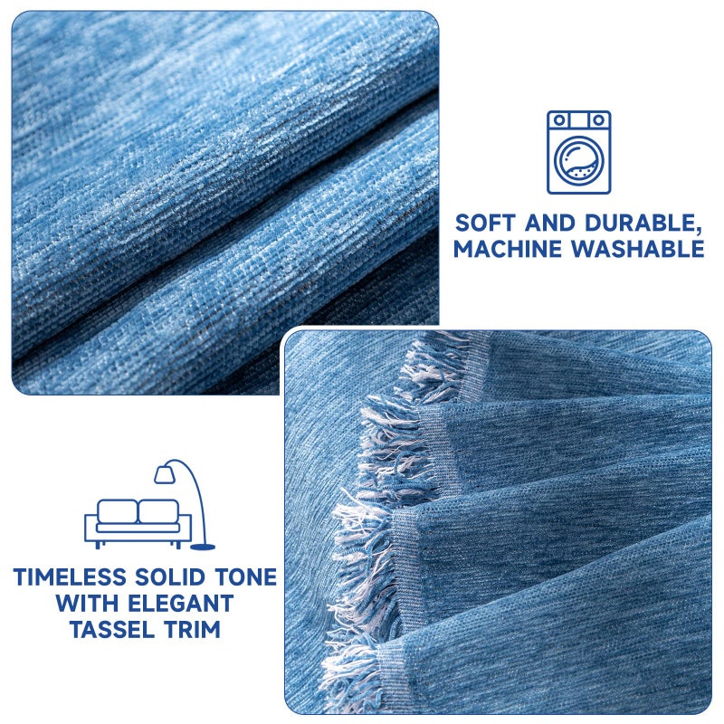 VC Life VClife Blue Couch Cover Chenille Sofa Covers Living Room Furniture Couch Protector with Tassel  Modern Non Slip Couch Cover for 2 Cushion Couch Sofa  Dog Cat Aesthetic Sofa Covers Throw  71""x118"" - Image 4